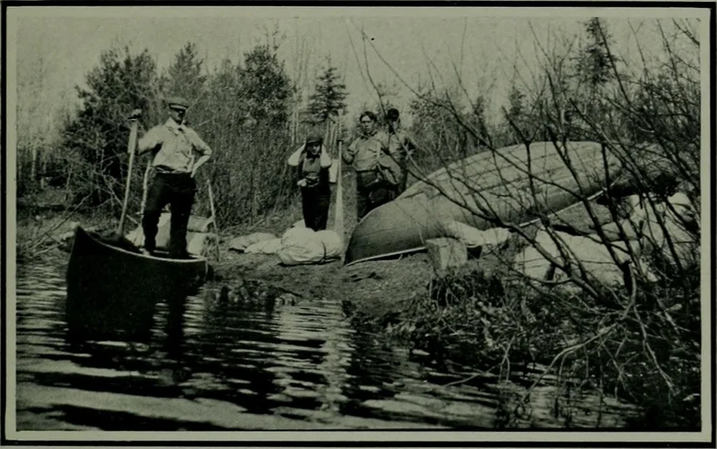 An illustration from The making of a great Canadian railway ; the story of the search for and discovery of the route, and the construction of the nearly completed Grand Trunk Pacific Railway from the Atlantic to the Pacific, with some account of the hardships and stirring adventures of its constructors in unexplored country, 1912, leaf 70
