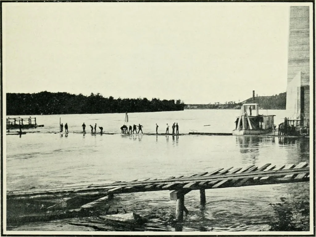 An illustration from The making of a great Canadian railway; the story of the search for and discovery of the search for and discovery of the route, and the constru ction of the nearly completed Grand trunk Pacific railway from the Atlantic to the Pacific, with some account of the hardships and stirring adventures of its constructors in unexplored country, 1912, leaf 132