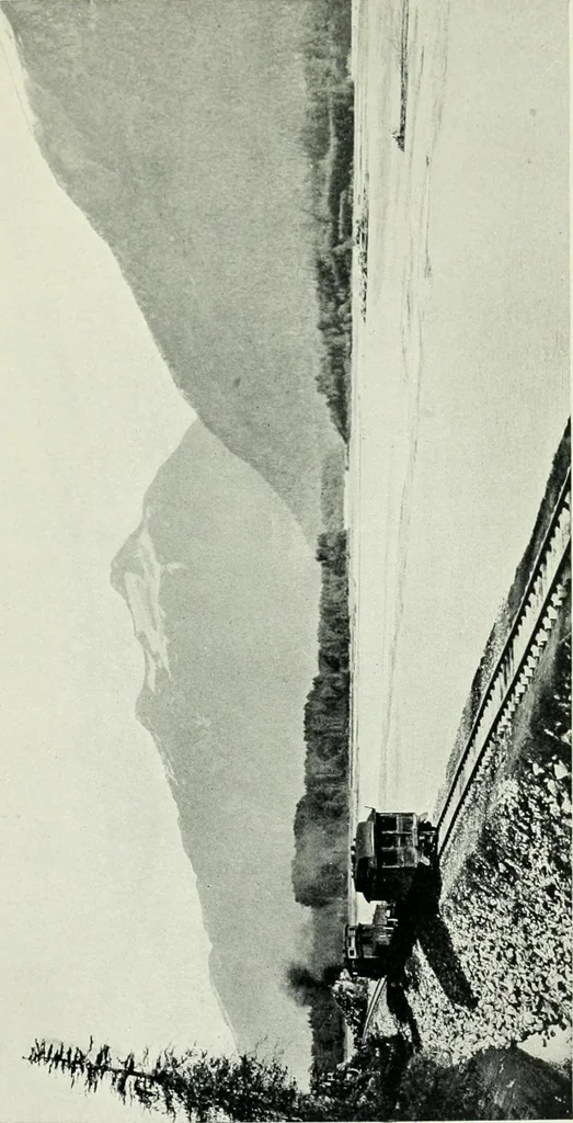 An illustration from The making of a great Canadian railway; the story of the search for and discovery of the search for and discovery of the route, and the constru ction of the nearly completed Grand trunk Pacific railway from the Atlantic to the Pacific, with some account of the hardships and stirring adventures of its constructors in unexplored country, 1912, leaf 194