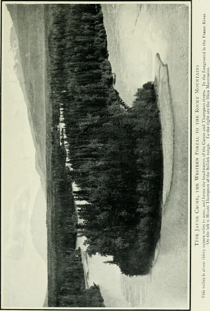 An illustration from The making of a great Canadian railway; the story of the search for and discovery of the search for and discovery of the route, and the constru ction of the nearly completed Grand trunk Pacific railway from the Atlantic to the Pacific, with some account of the hardships and stirring adventures of its constructors in unexplored country, 1912, leaf 242