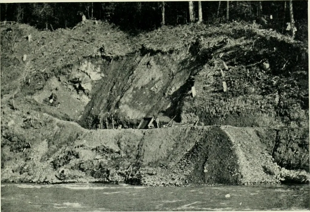 An illustration from The making of a great Canadian railway; the story of the search for and discovery of the search for and discovery of the route, and the constru ction of the nearly completed Grand trunk Pacific railway from the Atlantic to the Pacific, with some account of the hardships and stirring adventures of its constructors in unexplored country, 1912, leaf 258