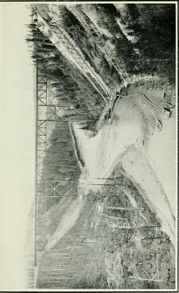 An illustration from The making of a great Canadian railway; the story of the search for and discovery of the search for and discovery of the route, and the constru ction of the nearly completed Grand trunk Pacific railway from the Atlantic to the Pacific, with some account of the hardships and stirring adventures of its constructors in unexplored country, 1912, leaf 378
