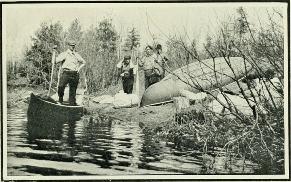 An illustration from The making of a great Canadian railway; the story of the search for and discovery of the search for and discovery of the route, and the constru ction of the nearly completed Grand trunk Pacific railway from the Atlantic to the Pacific, with some account of the hardships and stirring adventures of its constructors in unexplored country, 1912, leaf 74