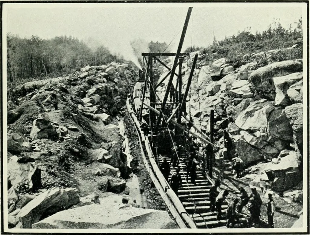 An illustration from The making of a great Canadian railway; the story of the search for and discovery of the search for and discovery of the route, and the constru ction of the nearly completed Grand trunk Pacific railway from the Atlantic to the Pacific, with some account of the hardships and stirring adventures of its constructors in unexplored country, 1912, leaf 74