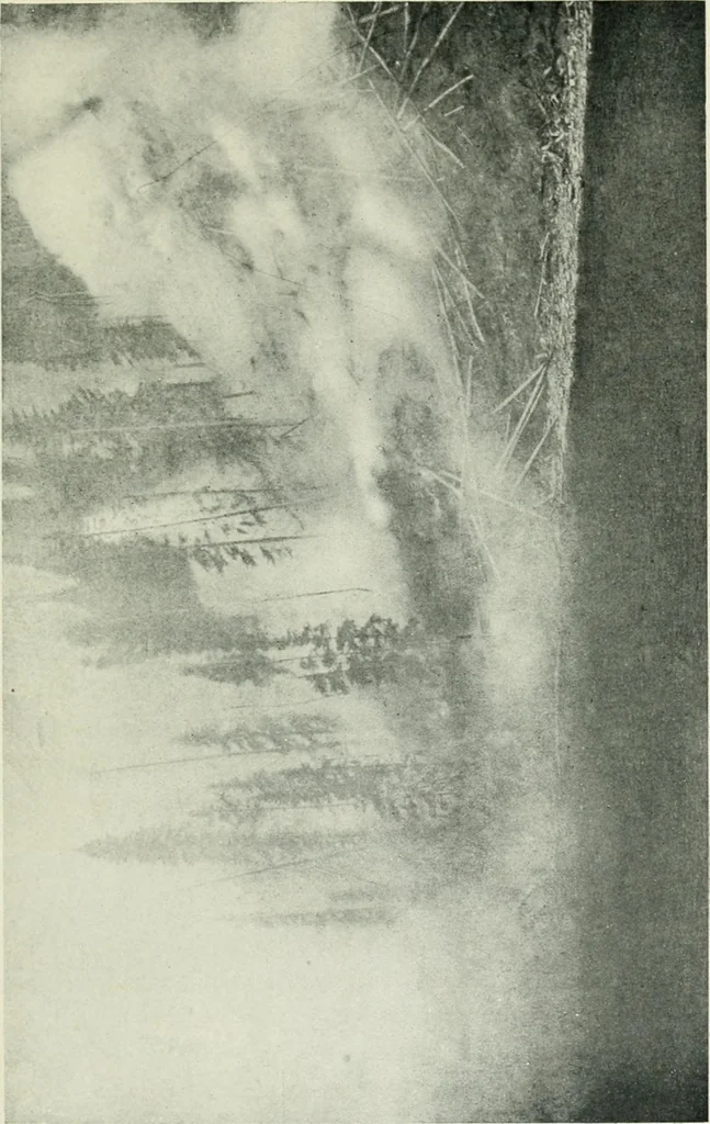 An illustration from The making of a great Canadian railway; the story of the search for and discovery of the search for and discovery of the route, and the constru ction of the nearly completed Grand trunk Pacific railway from the Atlantic to the Pacific, with some account of the hardships and stirring adventures of its constructors in unexplored country, 1912, leaf 96