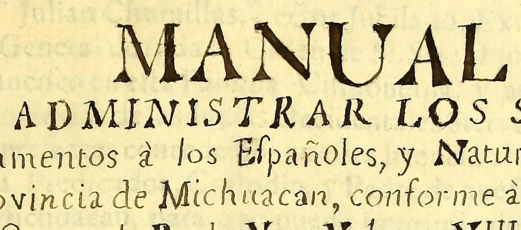 An illustration from Manual de administrar los santos sacramentos à los Españoles, y naturales de esta provincia de Michuacan, : conforme à la reforma de Paulo V. y Vrbana VIII., 1697, leaf 5