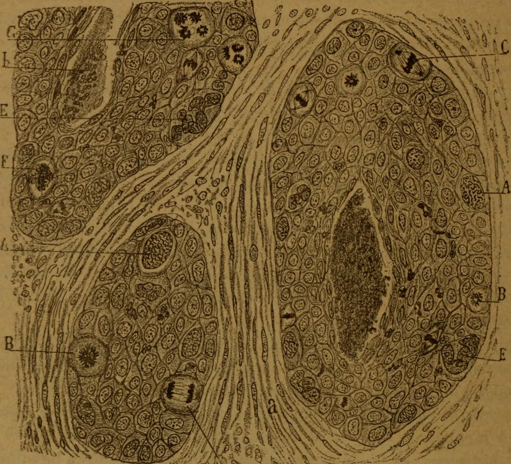 An illustration from Manual de anatomía patológica general : seguida de un resumen de microscopia aplicada a la histología y bacteriología patológicas, 1896, leaf 241