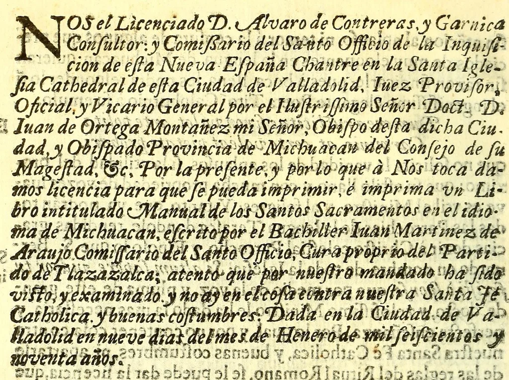 An illustration from Manual de los santos sacramentos en el idioma de Michuacan., 1690, leaf 16