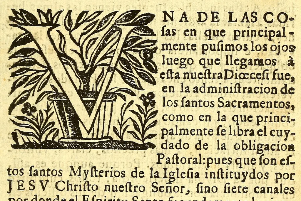 An illustration from Manual de los santos sacramentos conforme al ritual de Paulo V. : Formado por mandado del ilustrissimo, y excelentissimo seor D. Juan de Palafox, y Mendoza, siendo obispo de la Puebla de los Angeles, electo arçobispo de Mexico ... Impresso con privilegio en Mexico el Ao de 1642. Repetida segunda vez su ediccion el Año de 1671. en Mexico con las dos licencias del superior govierno, y ecclesiastica, 1691, leaf 11