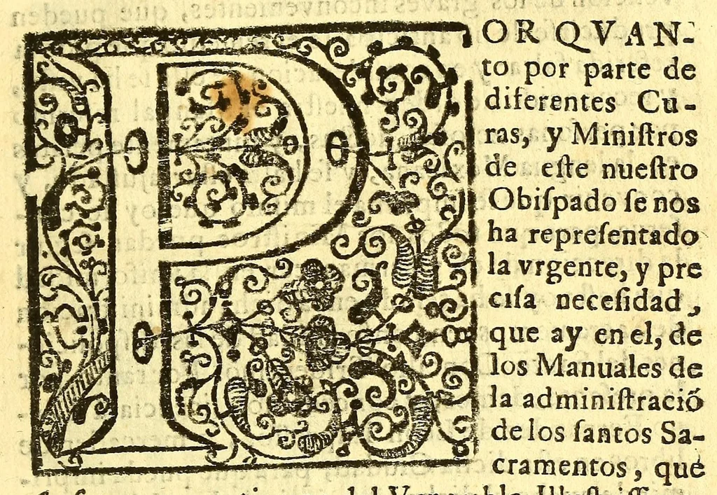 An illustration from Manual de los santos sacramentos conforme al ritual de Paulo V. : Formado por mandado del ilustrissimo, y excelentissimo seor D. Juan de Palafox, y Mendoza, siendo obispo de la Puebla de los Angeles, electo arçobispo de Mexico ... Impresso con privilegio en Mexico el Ao de 1642. Repetida segunda vez su ediccion el Año de 1671. en Mexico con las dos licencias del superior govierno, y ecclesiastica, 1691, leaf 21