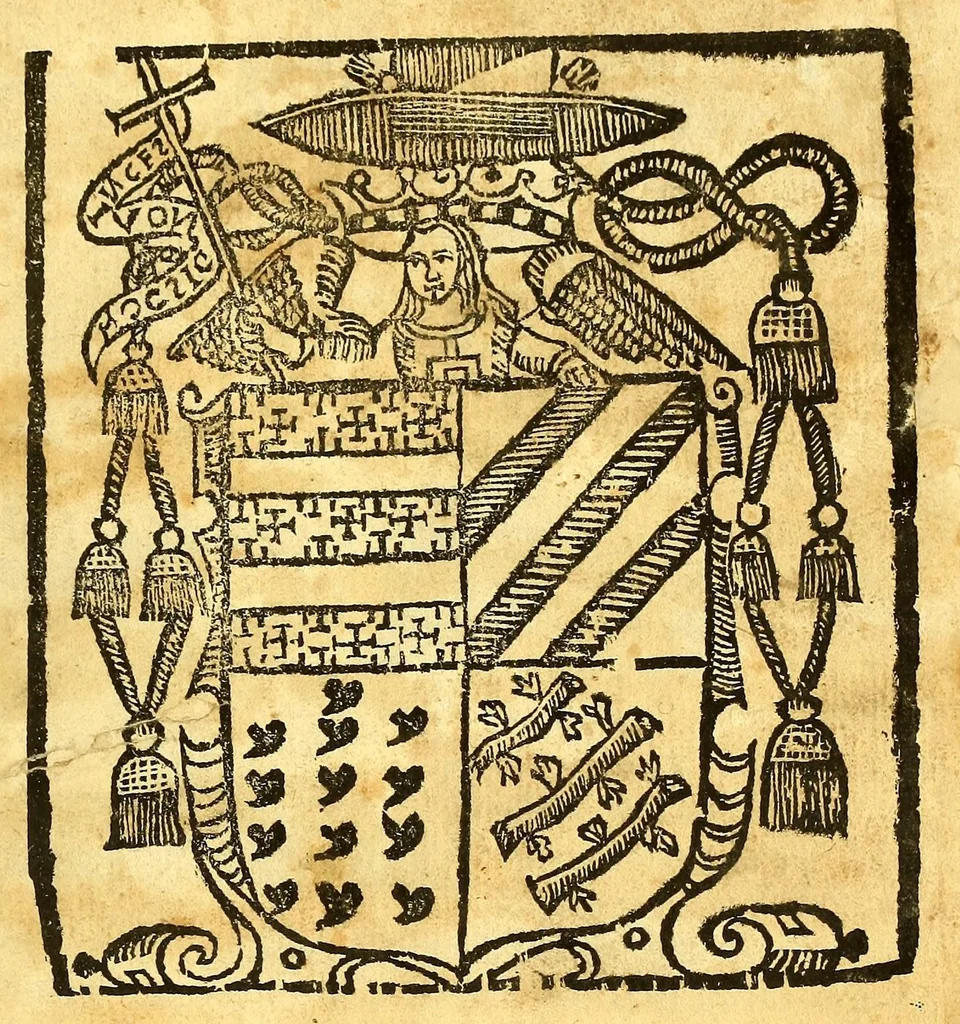 An illustration from Manual de los santos sacramentos conforme al ritual de Paulo V. : Formado por mandado del ilustrissimo, y excelentissimo seor D. Juan de Palafox, y Mendoza, siendo obispo de la Puebla de los Angeles, electo arçobispo de Mexico ... Impresso con privilegio en Mexico el Ao de 1642. Repetida segunda vez su ediccion el Año de 1671. en Mexico con las dos licencias del superior govierno, y ecclesiastica, 1691, leaf 5
