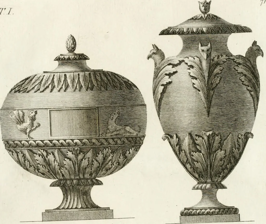 An illustration from Manuale di varj ornamenti componenti la serie de' vasj antichi : si' di marmo che di bronzo esistenti in Roma e fuori, 1821, leaf 184
