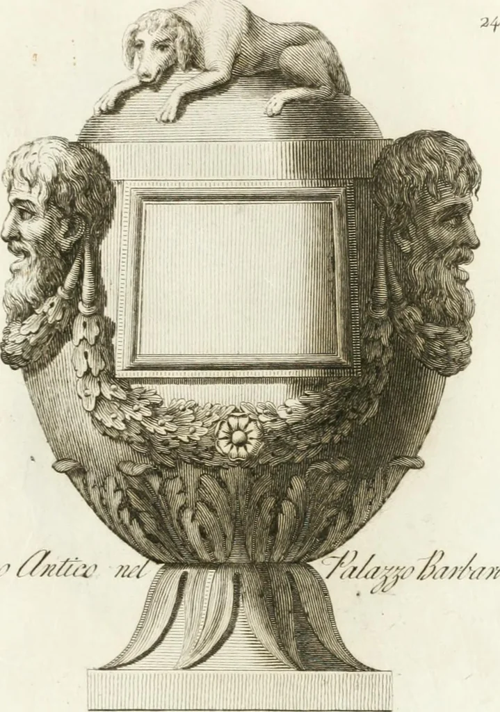 An illustration from Manuale di varj ornamenti componenti la serie de' vasj antichi : si' di marmo che di bronzo esistenti in Roma e fuori, 1821, leaf 74