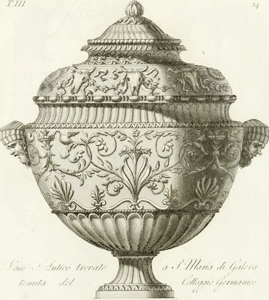 An illustration from Manuale di varj ornamenti componenti la serie de' vasj antichi : si' di marmo che di bronzo esistenti in Roma e fuori, 1821, leaf 100