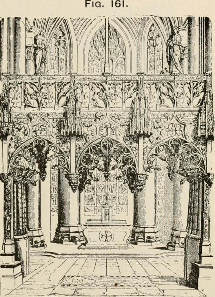 An illustration from Manual of ecclesiastical architecture. Comprising a study of its various styles, the chronological arrangements of its elements, and its relation to Christian worship, 1897, leaf 252
