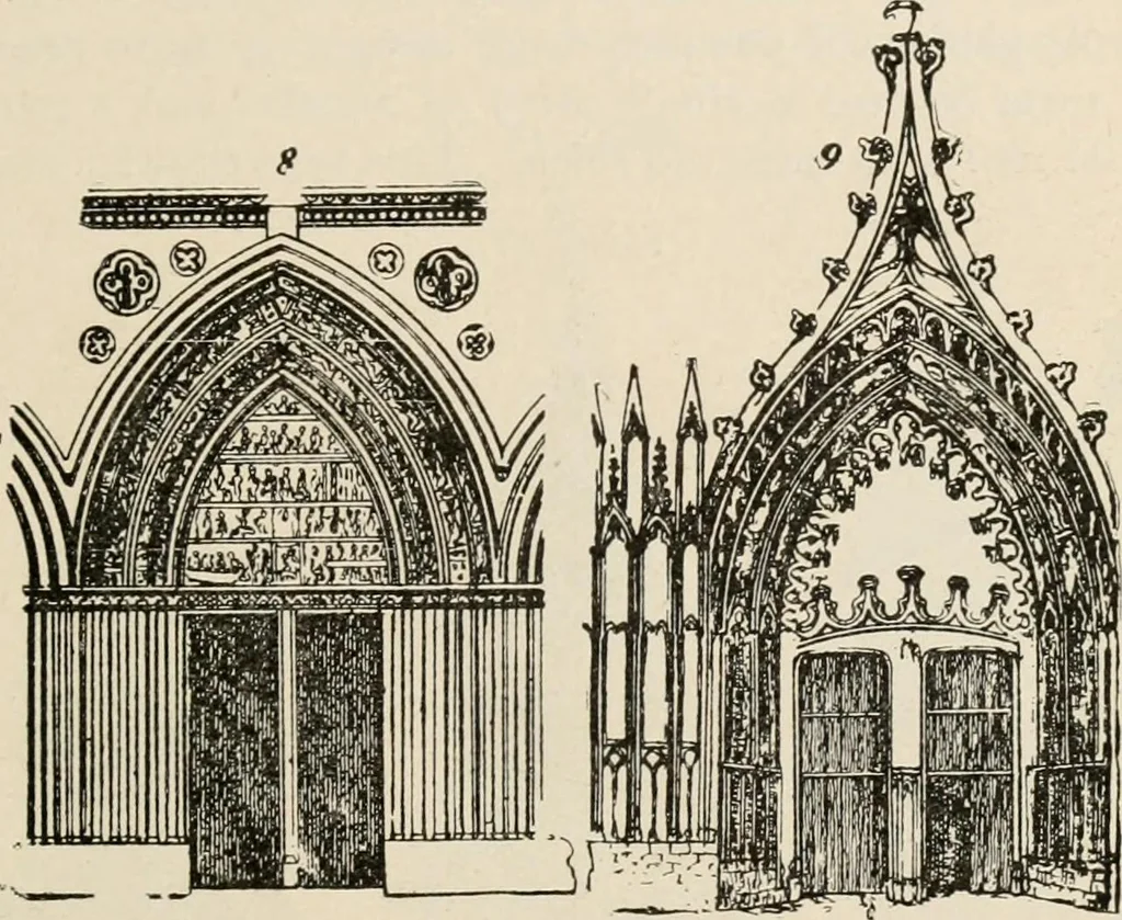 An illustration from Manual of ecclesiastical architecture. Comprising a study of its various styles, the chronological arrangements of its elements, and its relation to Christian worship, 1897, leaf 340