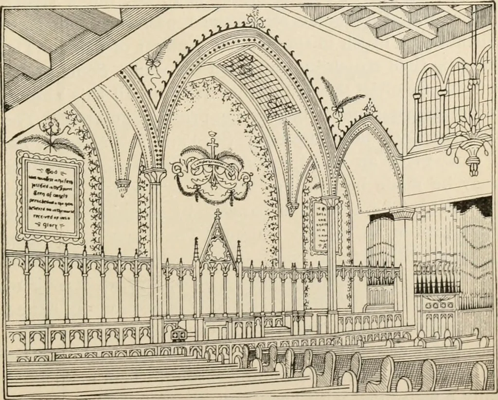 An illustration from Manual of ecclesiastical architecture. Comprising a study of its various styles, the chronological arrangements of its elements, and its relation to Christian worship, 1897, leaf 416