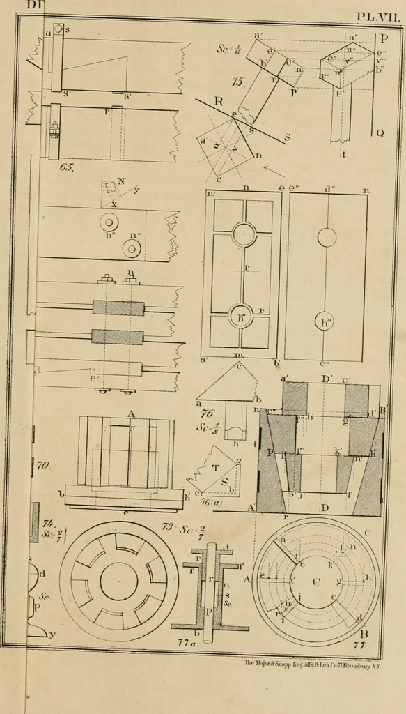 An illustration from A manual of elementary geometrical drawing, involving three dimensions. Designed for use in high schools, academies, engineering schools, etc.: and for the self-instruction of inventors, artisans, etc. ... In five divisions .., 1868, leaf 100