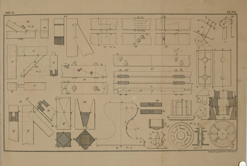 An illustration from A manual of elementary geometrical drawing, involving three dimensions. Designed for use in high schools, academies, engineering schools, etc.: and for the self-instruction of inventors, artisans, etc. ... In five divisions .., 1868, leaf 101