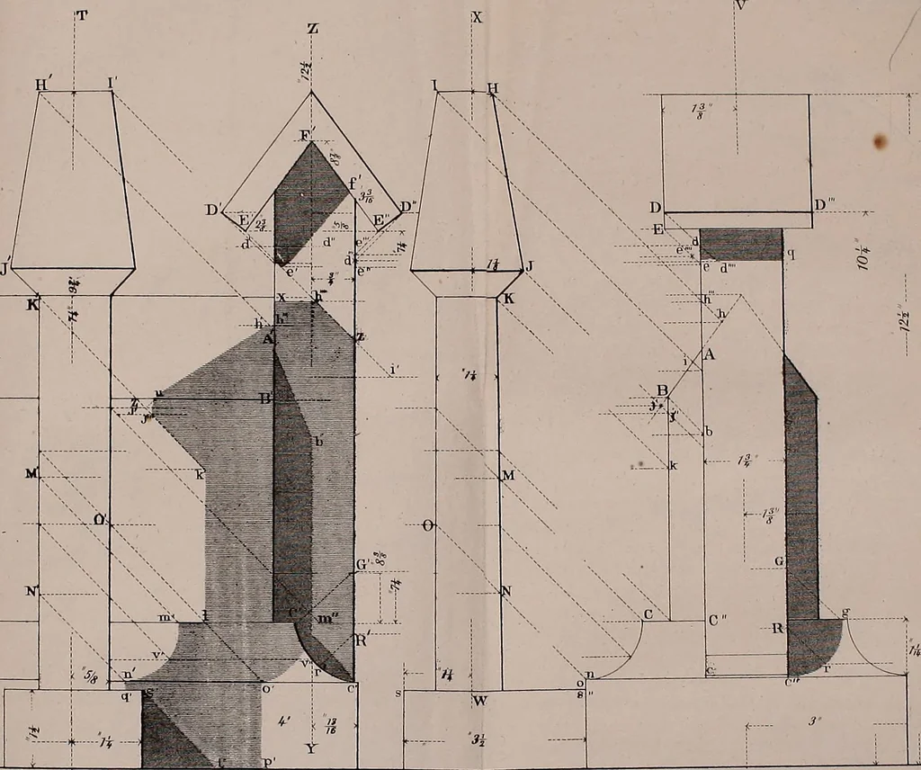 An illustration from A manual of elementary geometrical drawing, involving three dimensions. Designed for use in high schools, academies, engineering schools, etc. : and for the self-instruction of inventors,artizans, etc. ... In five divisions .., 1867, leaf 162