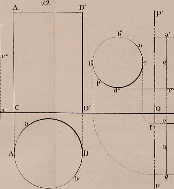 An illustration from A manual of elementary geometrical drawing, involving three dimensions. Designed for use in high schools, academies, engineering schools, etc. : and for the self-instruction of inventors,artizans, etc. ... In five divisions .., 1867, leaf 50