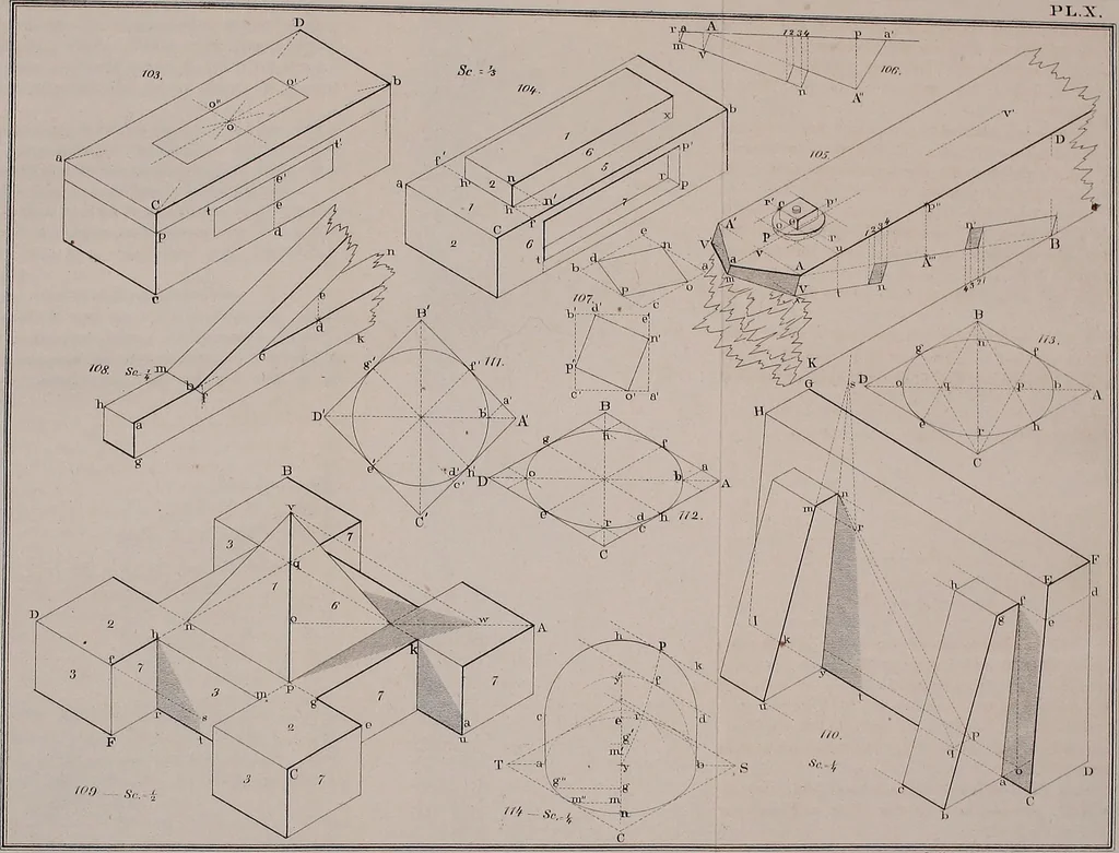 An illustration from A manual of elementary geometrical drawing, involving three dimensions. Designed for use in high schools, academies, engineering schools, etc. : and for the self-instruction of inventors,artizans, etc. ... In five divisions .., 1867, leaf 146