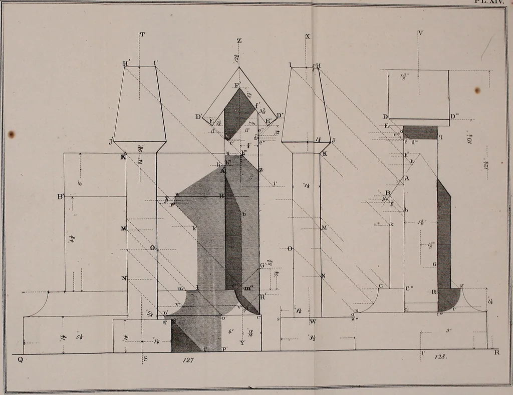 An illustration from A manual of elementary geometrical drawing, involving three dimensions. Designed for use in high schools, academies, engineering schools, etc. : and for the self-instruction of inventors,artizans, etc. ... In five divisions .., 1867, leaf 188