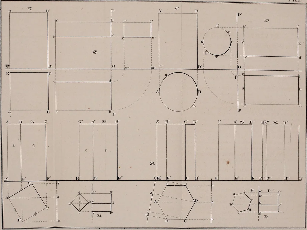 An illustration from A manual of elementary geometrical drawing, involving three dimensions. Designed for use in high schools, academies, engineering schools, etc. : and for the self-instruction of inventors,artizans, etc. ... In five divisions .., 1867, leaf 54