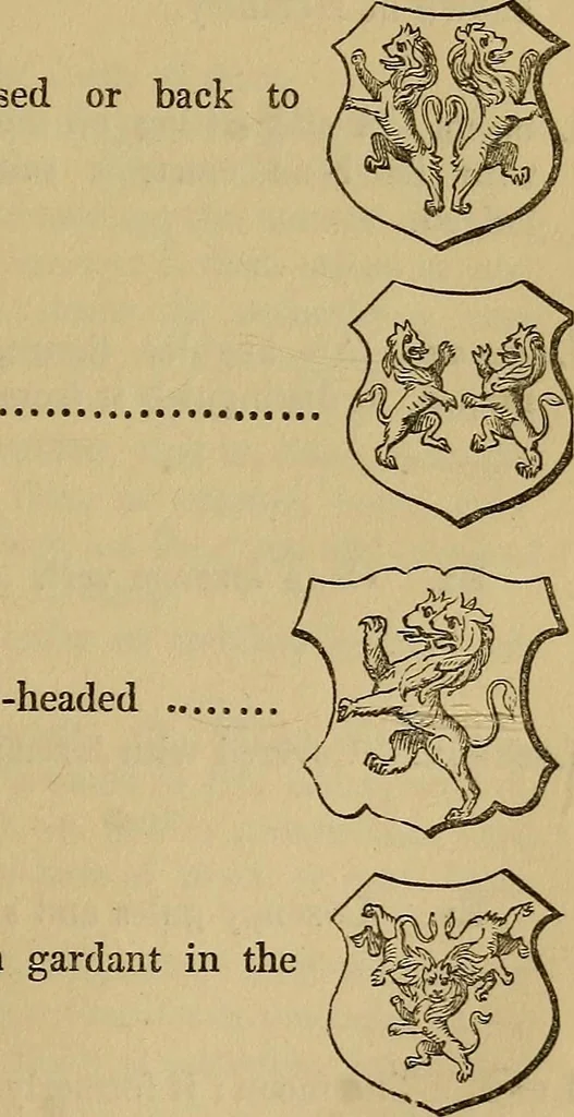 An illustration from The manual of heraldry : being a concise description of the several terms used, and containing a dictionary of every designation in the science. Illustrated by four hundred engravings on wood, 1800, leaf 104
