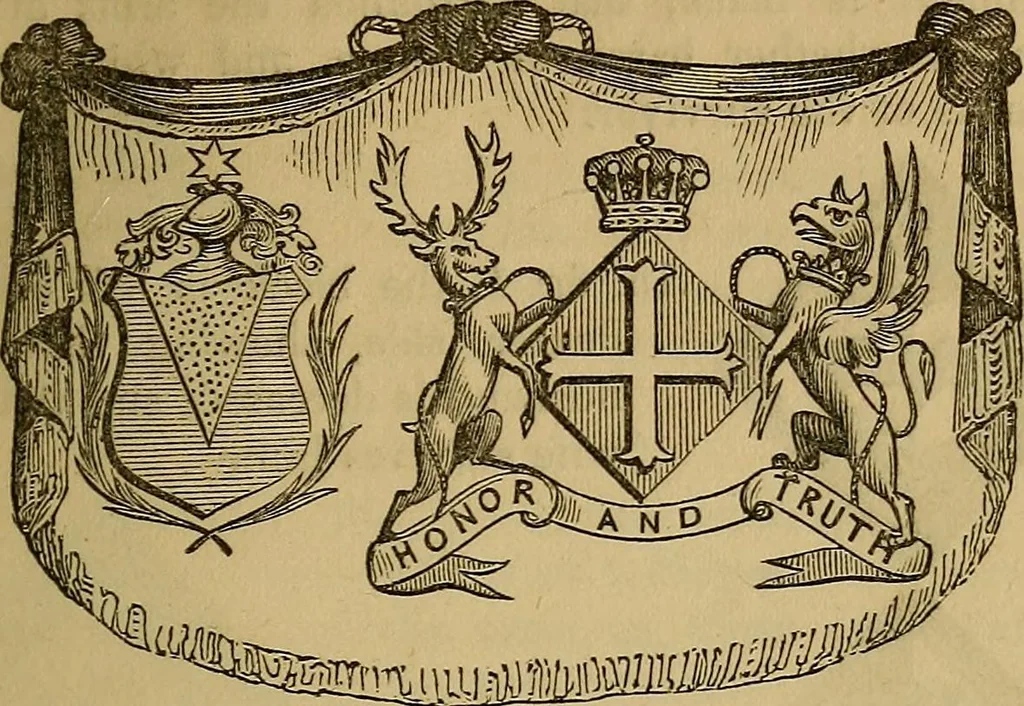An illustration from The manual of heraldry : being a concise description of the several terms used, and containing a dictionary of every designation in the science. Illustrated by four hundred engravings on wood, 1800, leaf 50