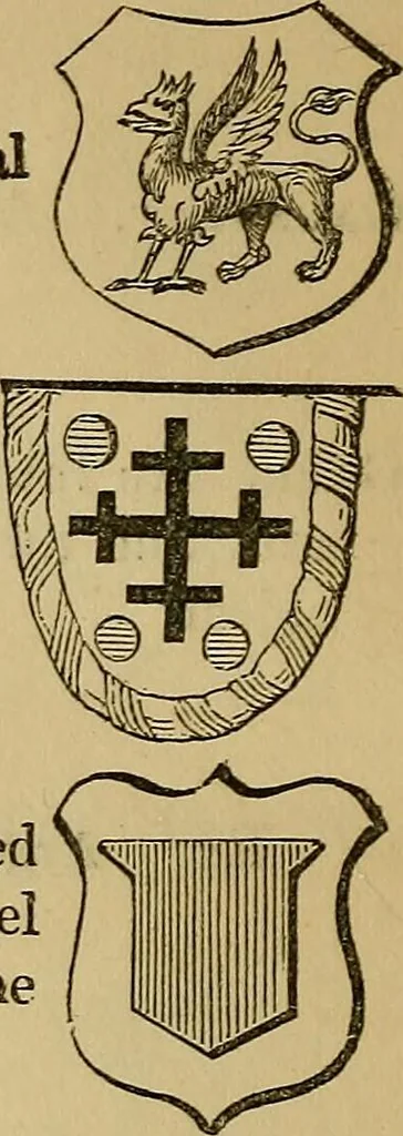 An illustration from The manual of heraldry : being a concise description of the several terms used, and containing a dictionary of every designation in the science. Illustrated by four hundred engravings on wood, 1800, leaf 91