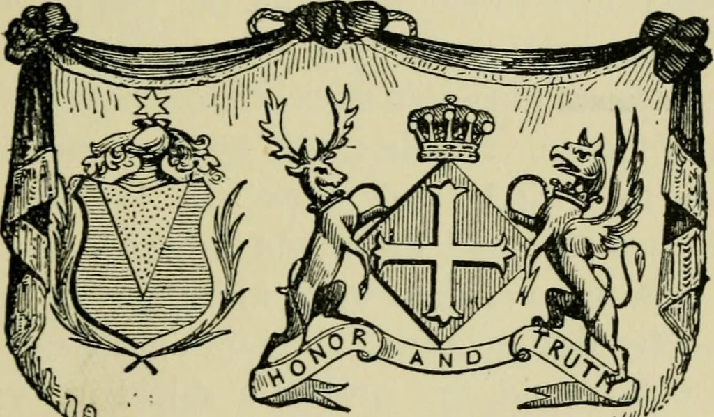 An illustration from The manual of heraldry : a concise description of the several terms used and containing a dictionary of every designation in the science / by Francis J. Grant, 1914, leaf 50