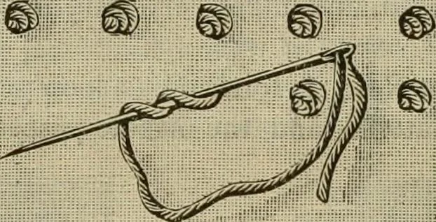 An illustration from Manual of needlework. Teaching how to do Kensington, applique, cretonne, roman, cross-stitch, outline and other embroideries .., 1883, leaf 17