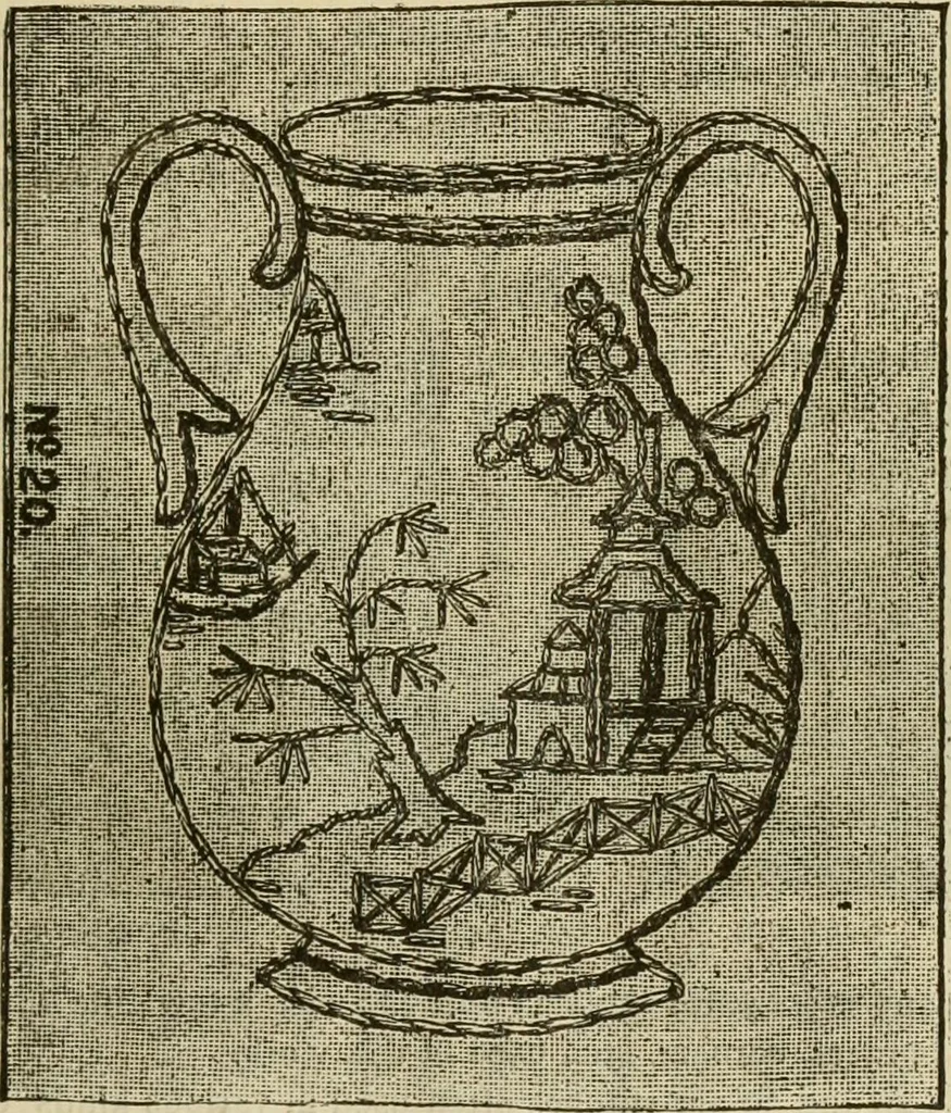 An illustration from Manual of needlework. Teaching how to do Kensington, applique, cretonne, roman, cross-stitch, outline and other embroideries .., 1883, leaf 26