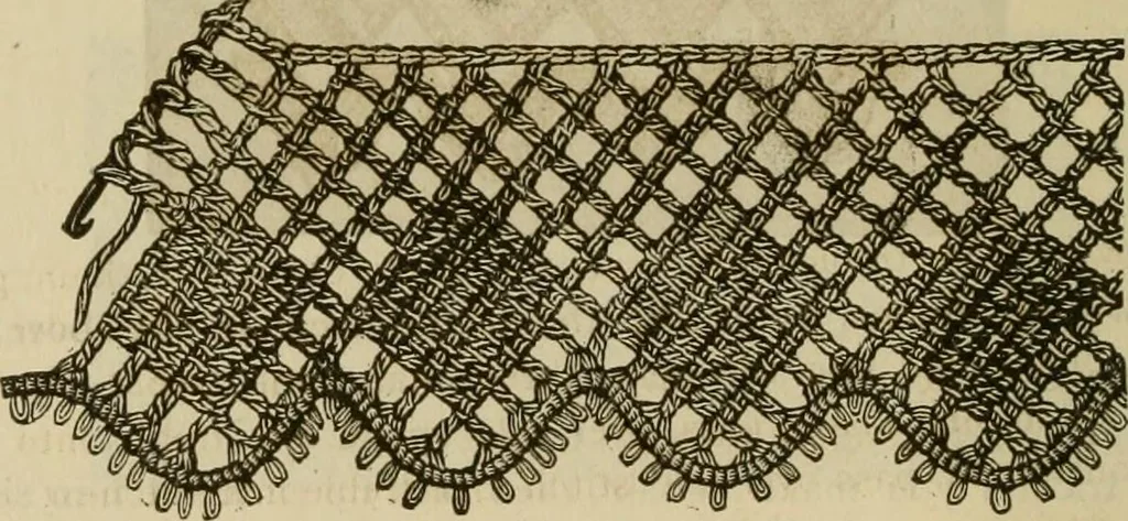 An illustration from Manual of needlework. Teaching how to do Kensington, applique, cretonne, roman, cross-stitch, outline and other embroideries .., 1883, leaf 65