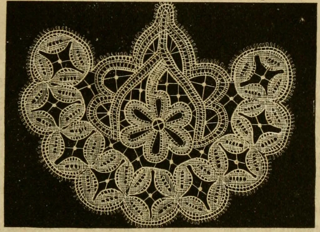 An illustration from Manual of needlework. Teaching how to do Kensington, applique, cretonne, roman, cross-stitch, outline and other embroideries .., 1883, leaf 92