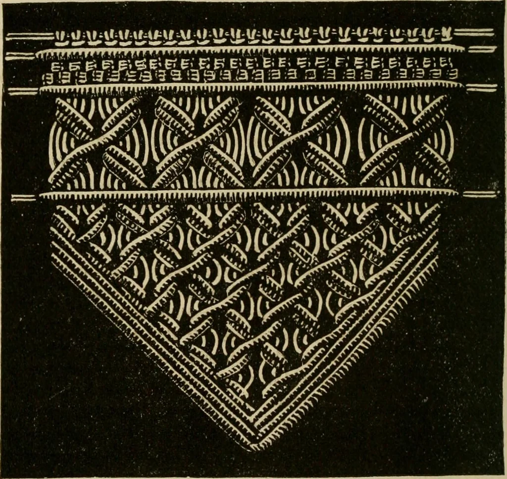 An illustration from Manual of needlework. Teaching how to do Kensington, applique, cretonne, roman, cross-stitch, outline and other embroideries .., 1883, leaf 99