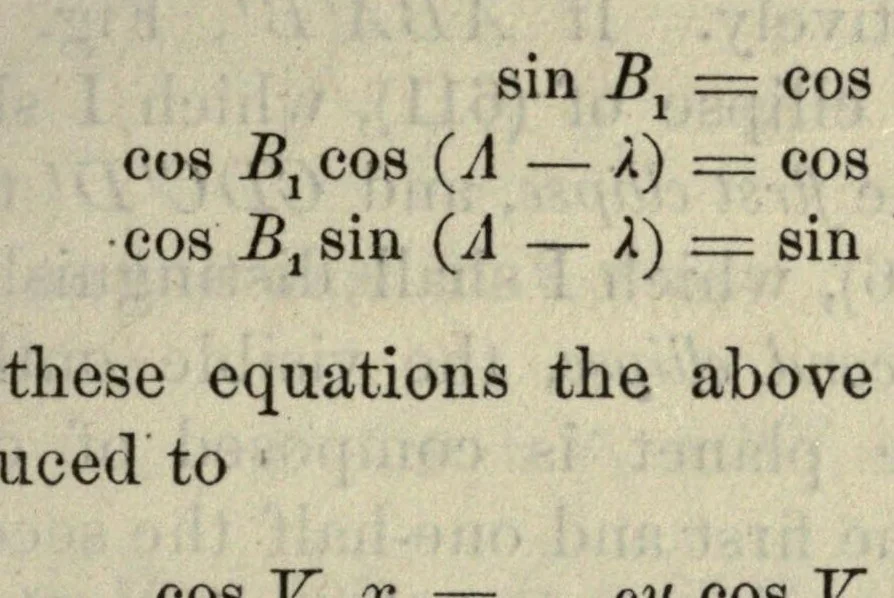 An illustration from A manual of spherical and practical astronomy, embracing the general problems of spherical astronomy, the special applications to nautical astronomy, and the theory and use of fixed and portable astronomical instruments, with an appendix on the method of least squares, 1874, leaf 579