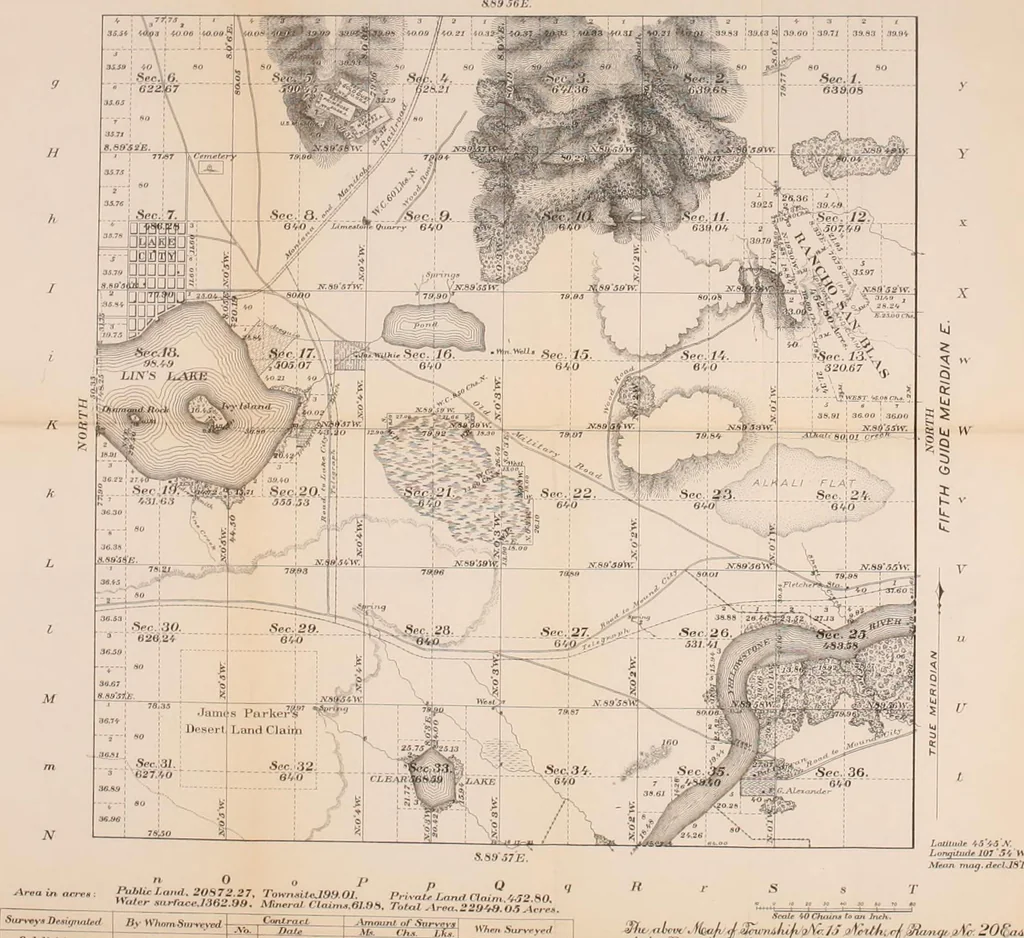An illustration from Manual of surveying instructions for the survey of the public lands of the United States and private land claims, 1894, leaf 253