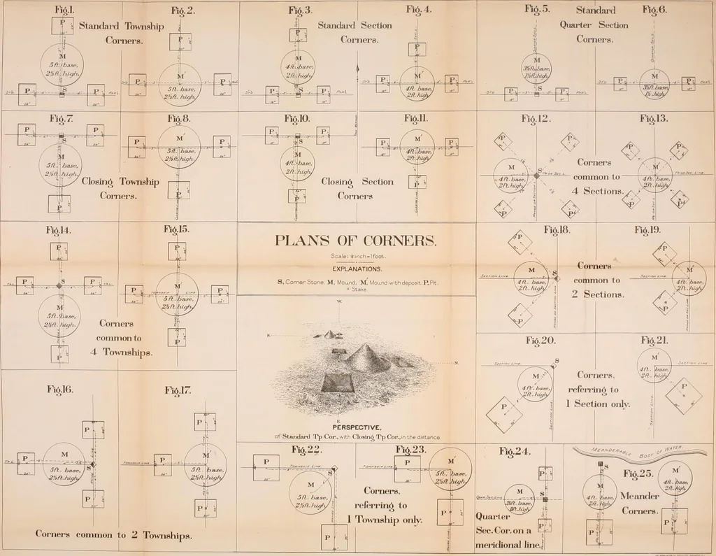 An illustration from Manual of surveying instructions for the survey of the public lands of the United States and private land claims, 1894, leaf 255