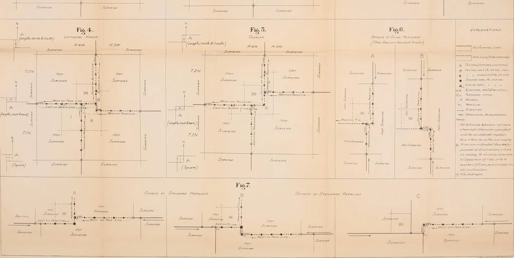 An illustration from Manual of surveying instructions for the survey of the public lands of the United States and private land claims, 1894, leaf 261