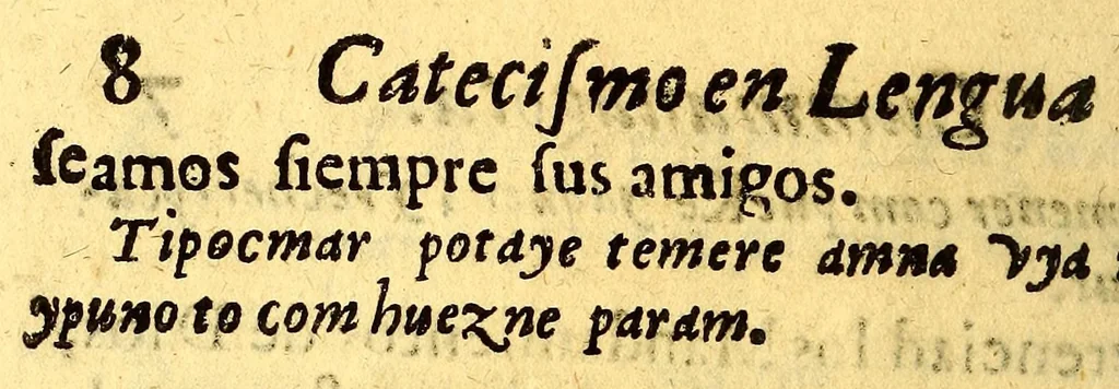 An illustration from Manual para catekizar, y administrar los santos sacramentos à los Indios que habitan la Prouincia de la Nueua Andaluzia, y Nueua Barcelona, y San Christoval de los Cumanagotos. ..., 1683, leaf 28
