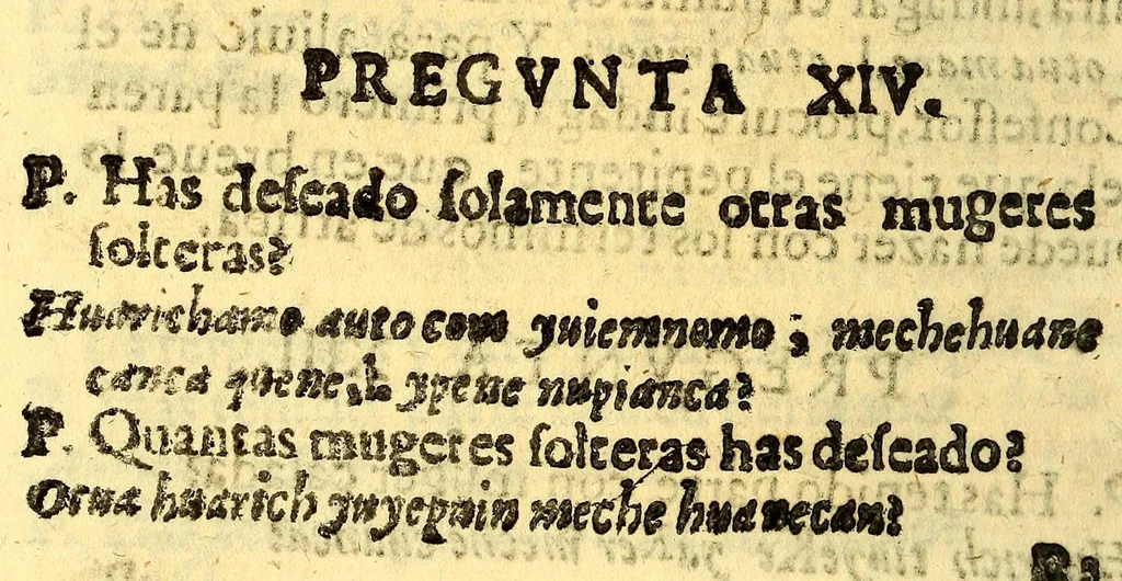 An illustration from Manual para catekizar, y administrar los santos sacramentos à los Indios que habitan la Prouincia de la Nueua Andaluzia, y Nueua Barcelona, y San Christoval de los Cumanagotos. ..., 1683, leaf 96