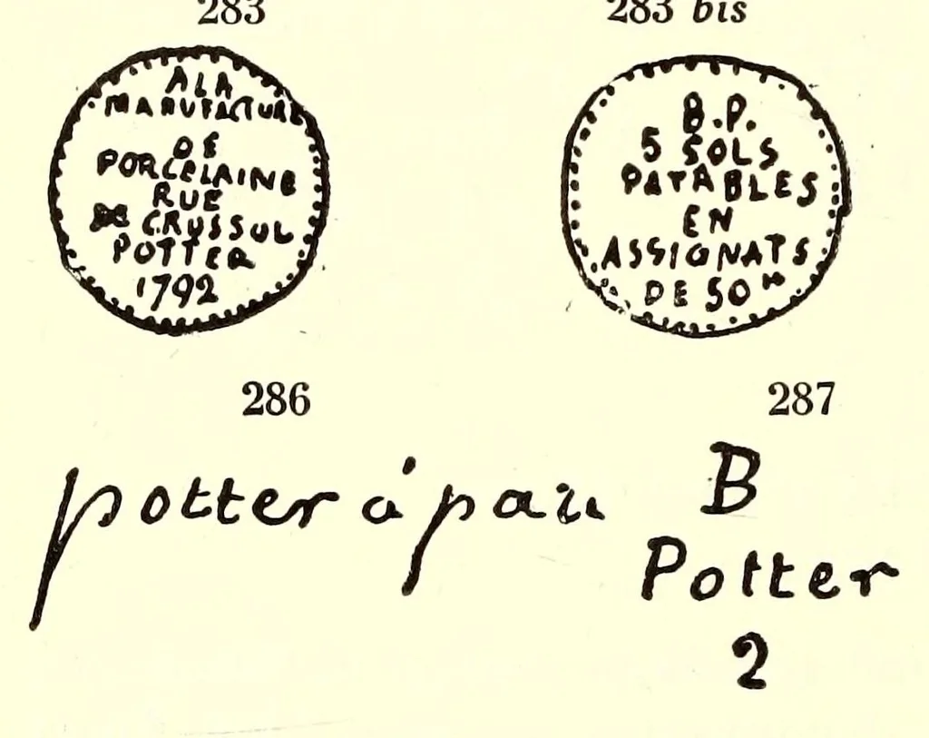 An illustration from Manuel de l'amateur de porcelaines, manufactures françaises, suivi du Repertoire, alphabétique et systématique de toutes les marques connues, 1922, leaf 48