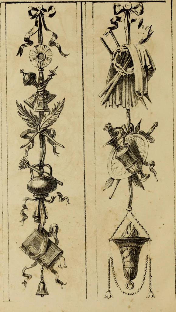An illustration from Manuel général de l'ornement décoratif : étude encyclopédique sur le gout appliqué aux embellissements extérieurs et intérieurs aux tentures, a l'ameublement, aux vases, au costume, a la composition des jardins, etc., 1862, leaf 71