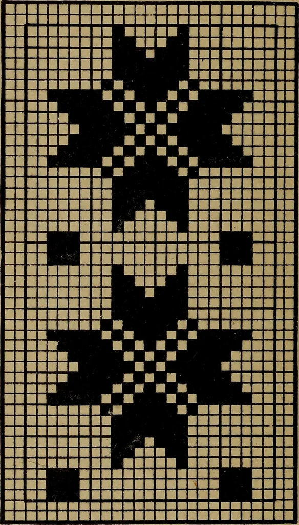An illustration from Manufacture of narrow woven fabrics, ribbons, trimmings, edgings, etc., giving description of the various yarns used. The construction of weaves and novelties in fabric structures, also descriptive matter as to looms, etc, 1917, leaf 137