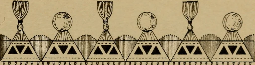 An illustration from Manufacture of narrow woven fabrics, ribbons, trimmings, edgings, etc., giving description of the various yarns used. The construction of weaves and novelties in fabric structures, also descriptive matter as to looms, etc, 1917, leaf 152