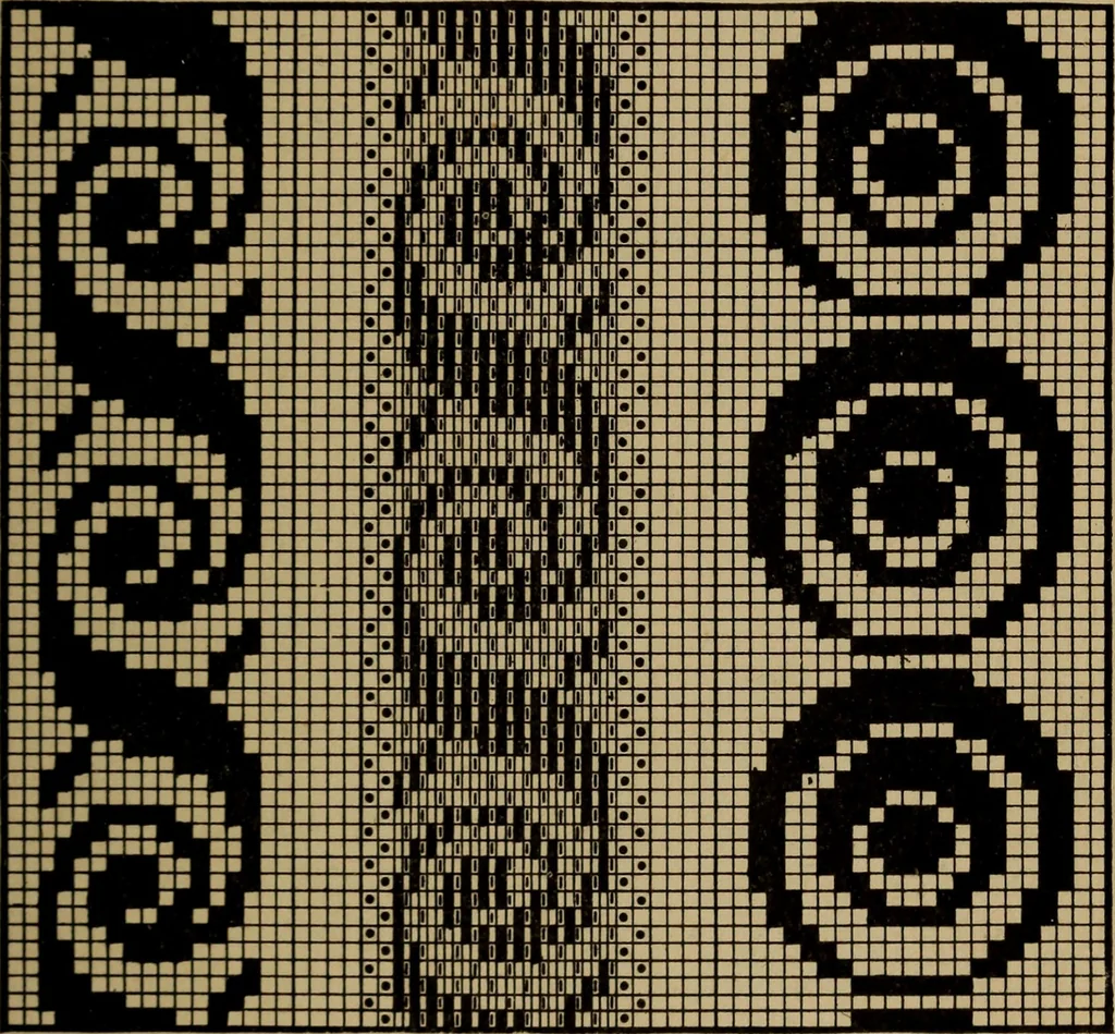 An illustration from Manufacture of narrow woven fabrics, ribbons, trimmings, edgings, etc., giving description of the various yarns used. The construction of weaves and novelties in fabric structures, also descriptive matter as to looms, etc, 1917, leaf 158