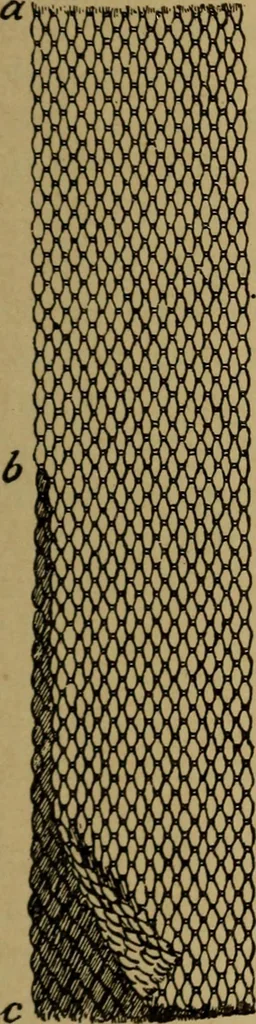 An illustration from Manufacture of narrow woven fabrics, ribbons, trimmings, edgings, etc., giving description of the various yarns used. The construction of weaves and novelties in fabric structures, also descriptive matter as to looms, etc, 1917, leaf 176