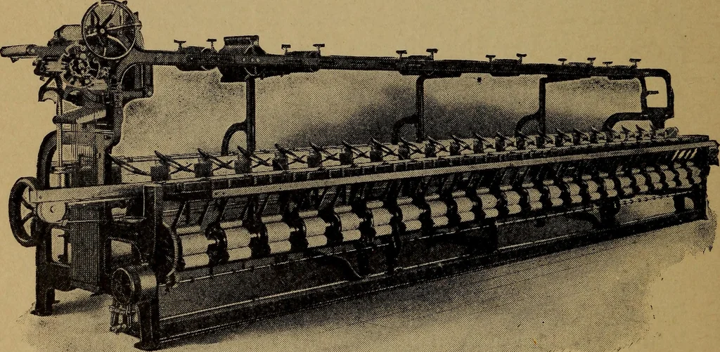 An illustration from Manufacture of narrow woven fabrics, ribbons, trimmings, edgings, etc., giving description of the various yarns used. The construction of weaves and novelties in fabric structures, also descriptive matter as to looms, etc, 1917, leaf 183